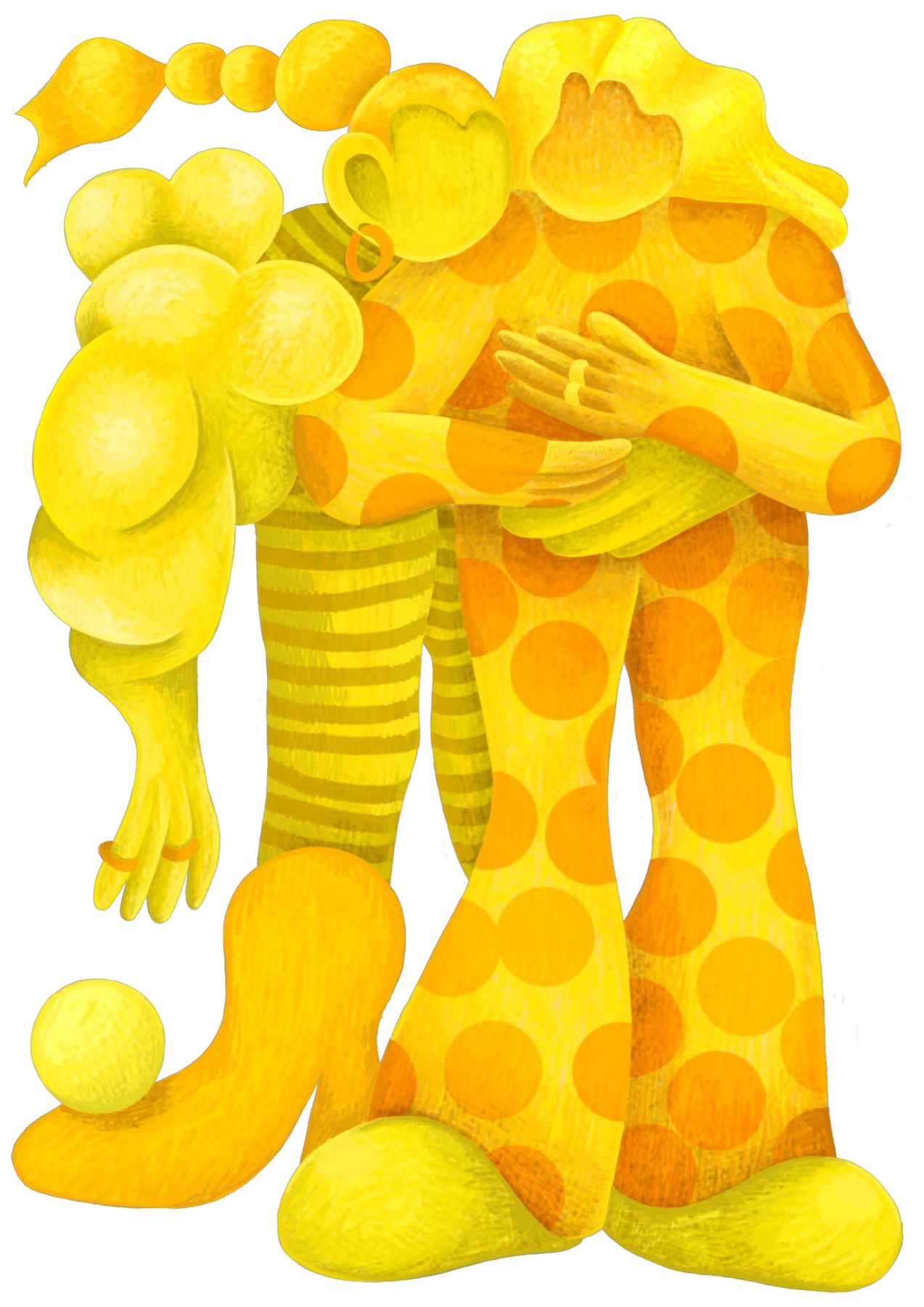 Illustration: zwei gelbe Figuren in inniger Umarmung